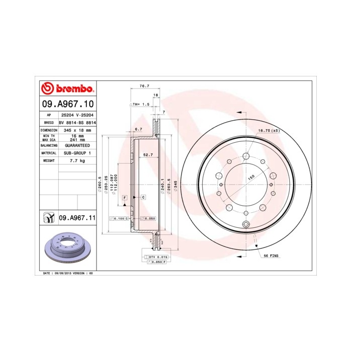 BREMBO Bremsscheibe 09.A967.10
