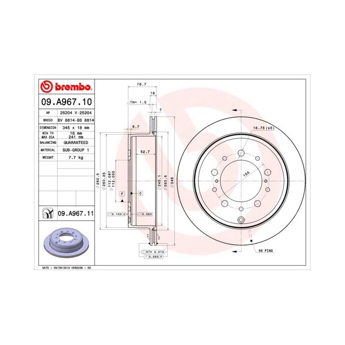 BREMBO Bremsscheibe 09.A967.10