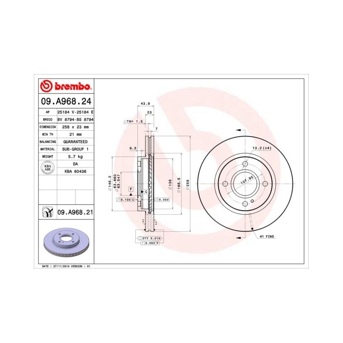 BREMBO Bremsscheibe 09.A968.24  Ford