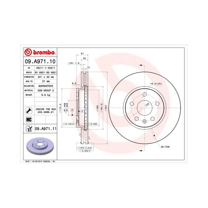 BREMBO COATED DISC LINE Bremsscheibe 09.A971.11