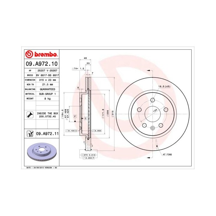 BREMBO COATED DISC LINE Bremsscheibe 09.A972.11