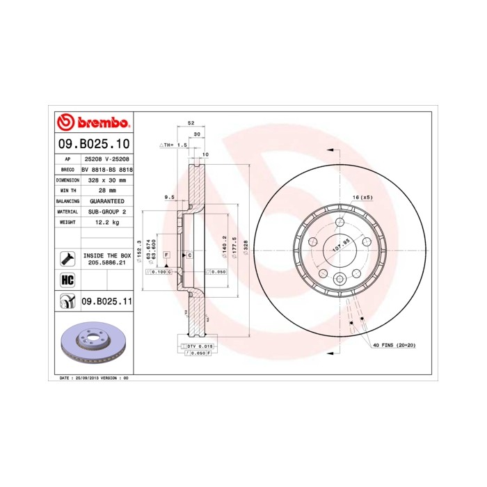 BREMBO COATED DISC LINE Bremsscheibe 09.B025.11