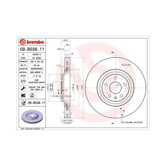 BREMBO COATED DISC LINE Bremsscheibe 09.B038.11
