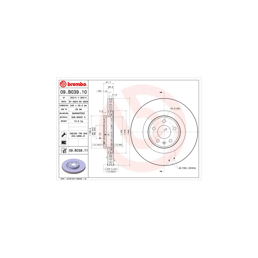 BREMBO COATED DISC LINE Bremsscheibe 09.B039.11