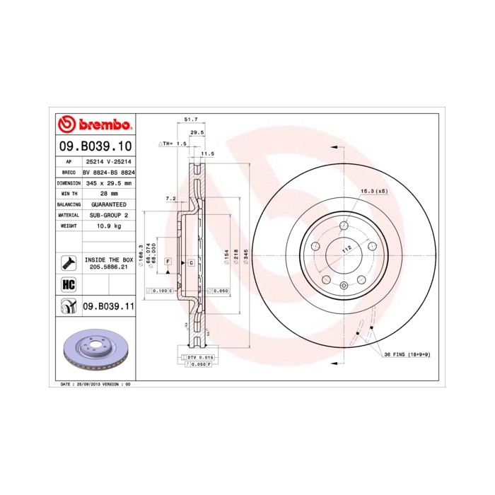 BREMBO COATED DISC LINE Bremsscheibe 09.B039.11