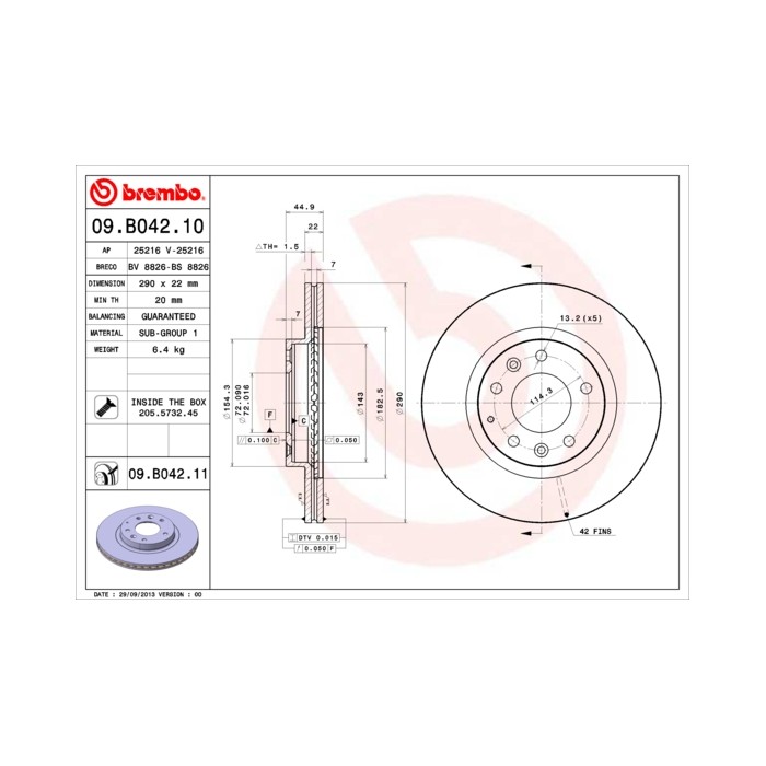 BREMBO COATED DISC LINE Bremsscheibe 09.B042.11