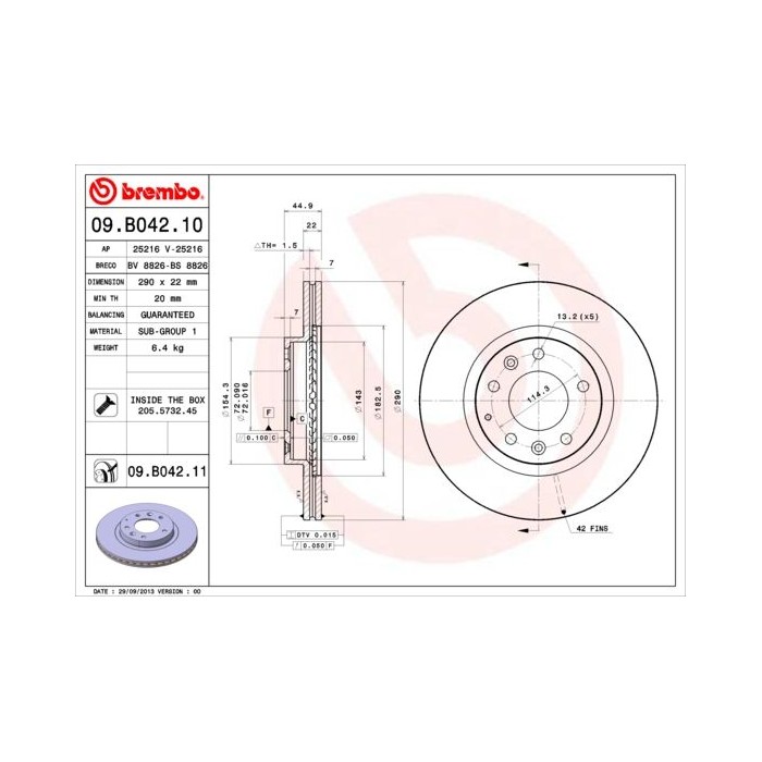 BREMBO COATED DISC LINE Bremsscheibe 09.B042.11