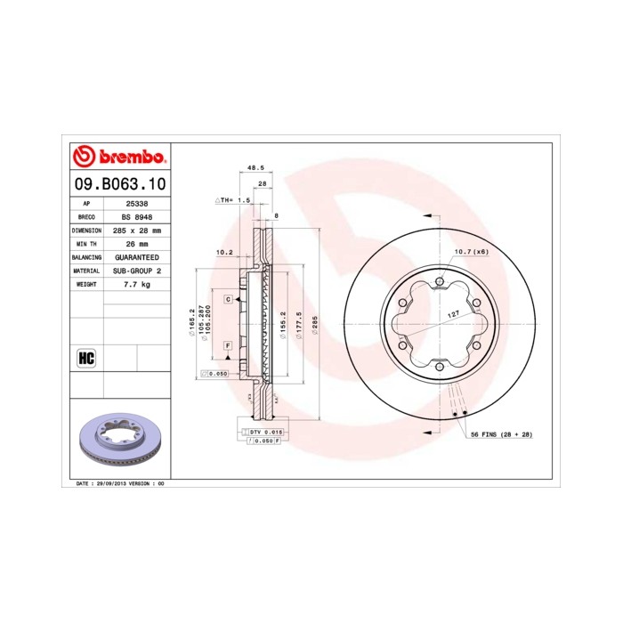 BREMBO Bremsscheibe 09.B063.10