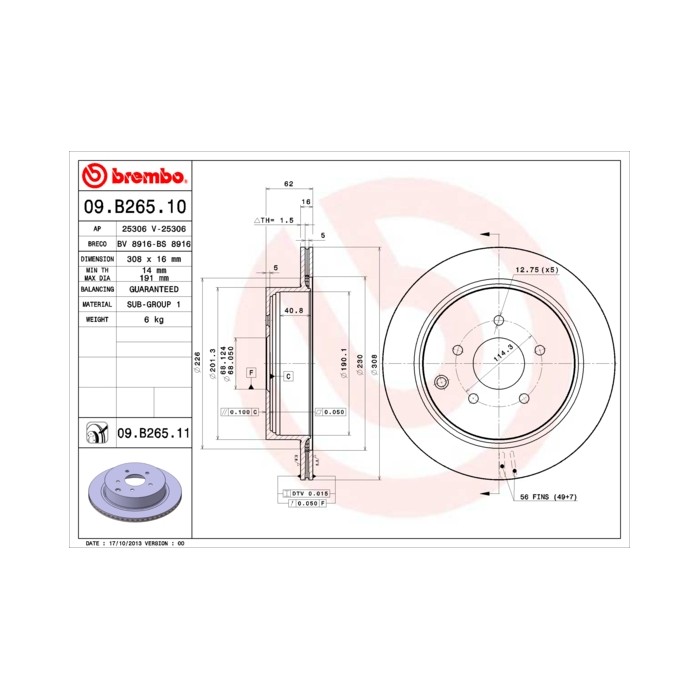 BREMBO COATED DISC LINE Bremsscheibe 09.B265.11
