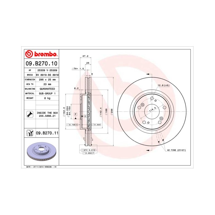 BREMBO Bremsscheibe 09.B270.10
