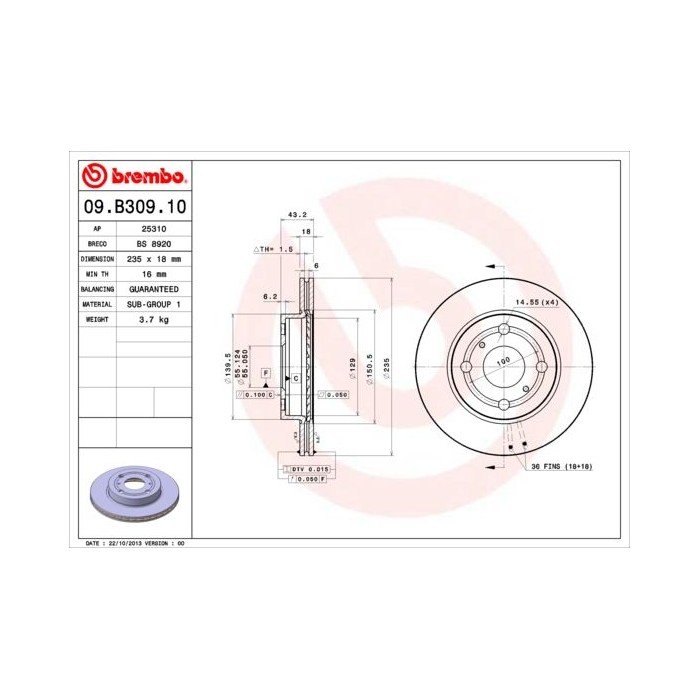 BREMBO Bremsscheibe 09.B309.10
