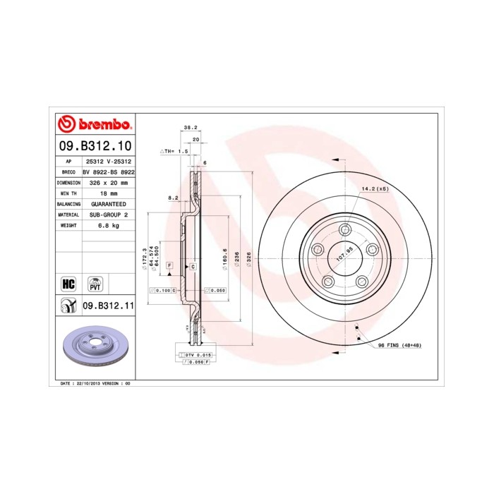 BREMBO COATED DISC LINE Bremsscheibe 09.B312.11