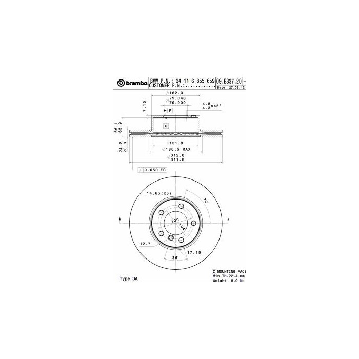 BREMBO COATED DISC LINE Bremsscheibe 09.B337.21