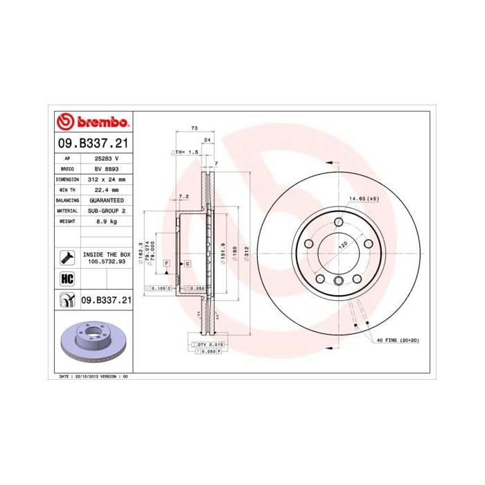 BREMBO COATED DISC LINE Bremsscheibe 09.B337.21