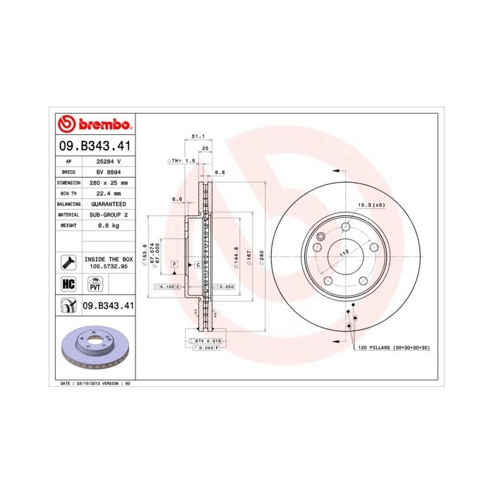 BREMBO COATED DISC LINE Bremsscheibe 09.B343.41