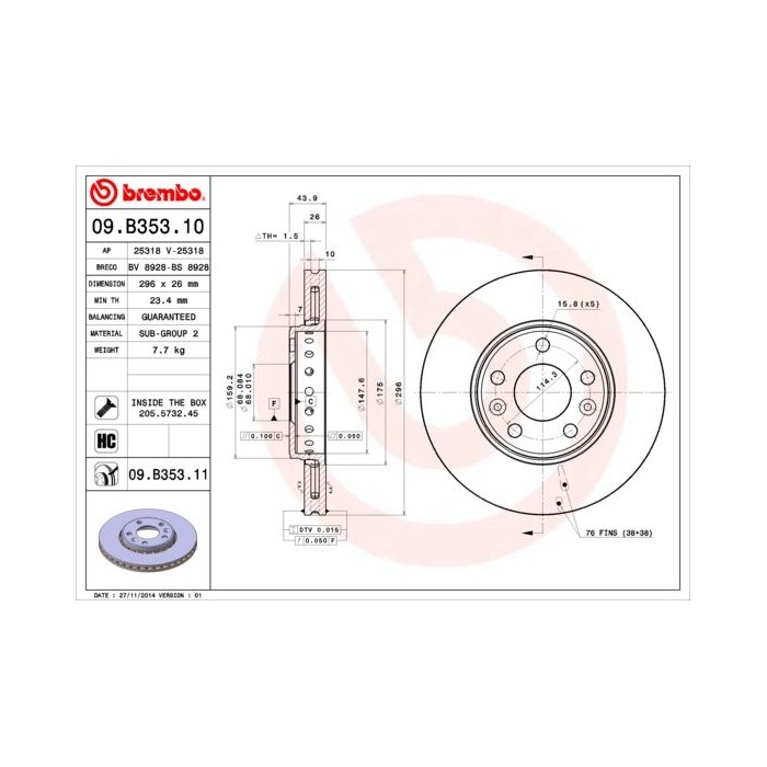BREMBO COATED DISC LINE Bremsscheibe 09.B353.11