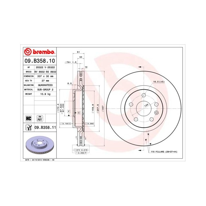 BREMBO COATED DISC LINE Bremsscheibe 09.B358.11