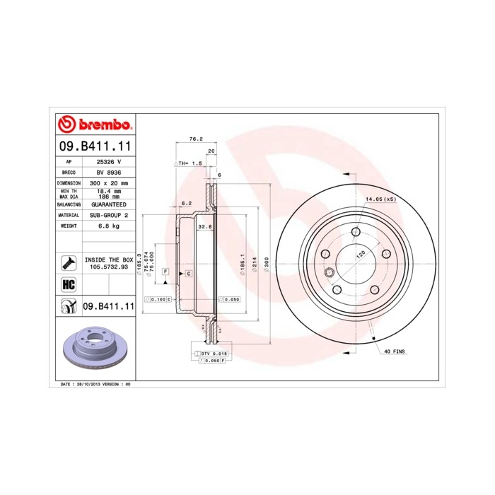 BREMBO COATED DISC LINE Bremsscheibe 09.B411.11