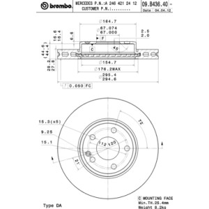 BREMBO COATED DISC LINE Bremsscheibe 09.B436.41