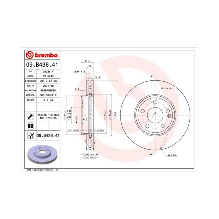 BREMBO COATED DISC LINE Bremsscheibe 09.B436.41