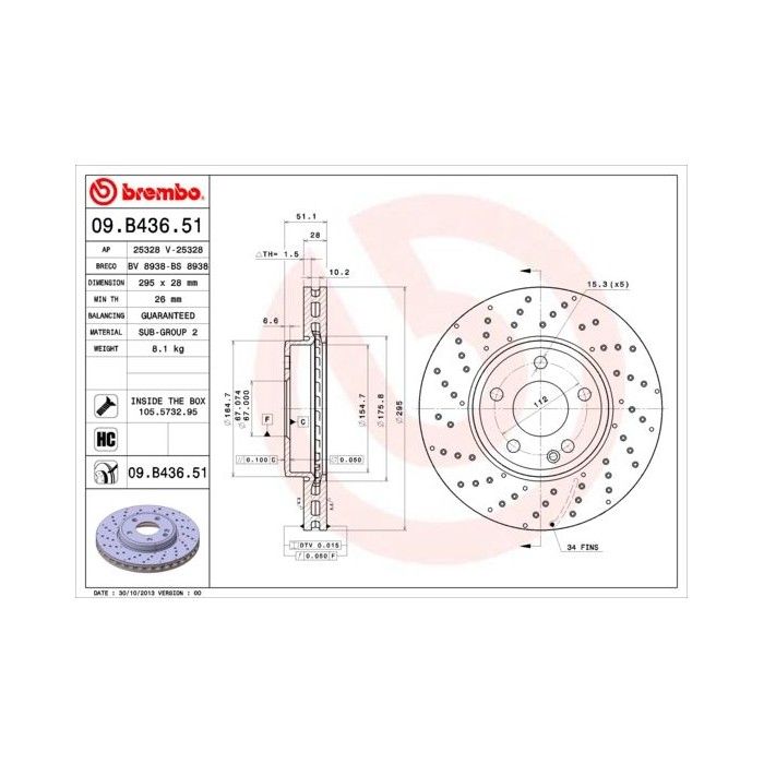 BREMBO COATED DISC LINE Bremsscheibe 09.B436.51