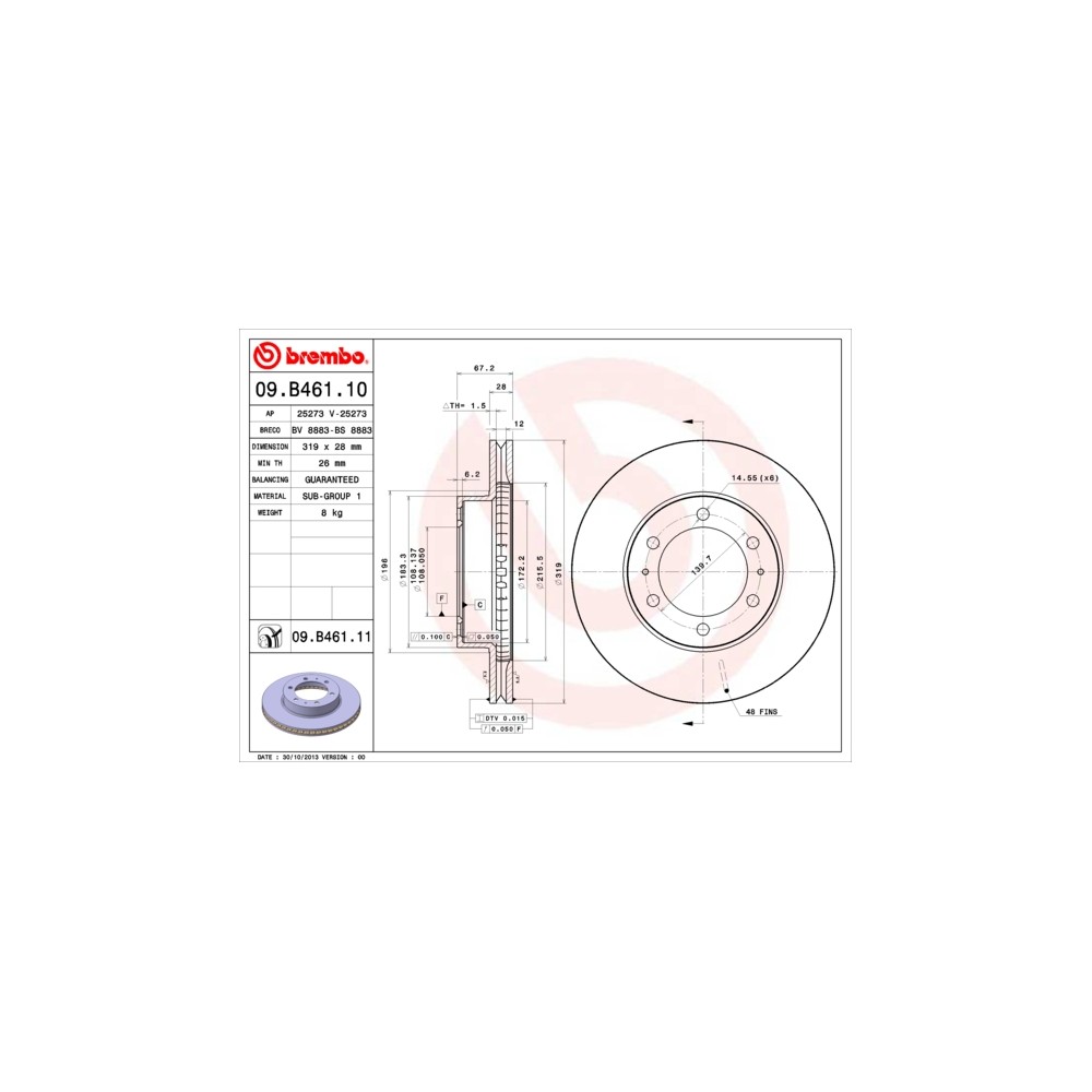 BREMBO COATED DISC LINE Bremsscheibe 09.B461.11