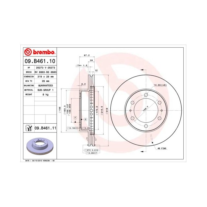 BREMBO COATED DISC LINE Bremsscheibe 09.B461.11