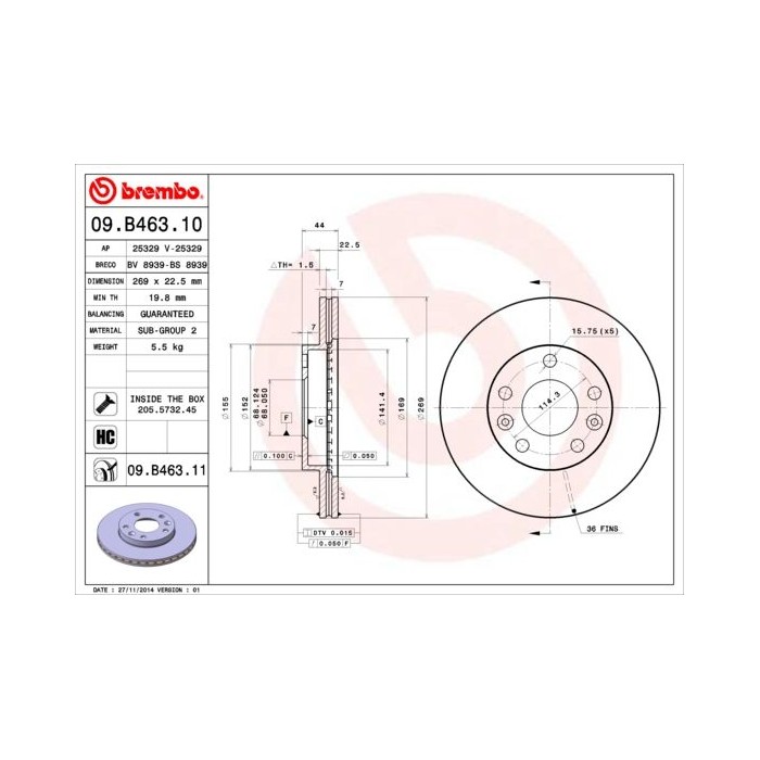 BREMBO Bremsscheibe 09.B463.10