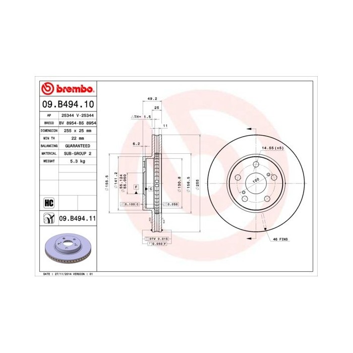 BREMBO COATED DISC LINE Bremsscheibe 09.B494.11