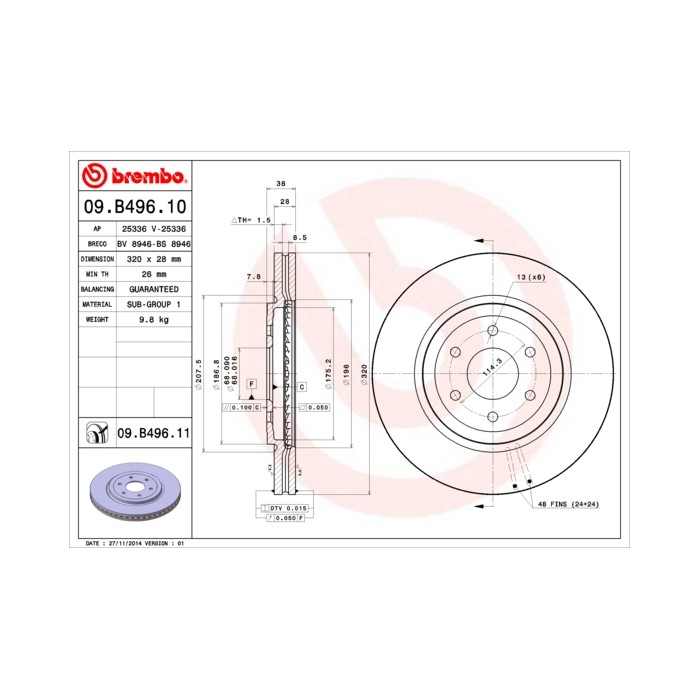 BREMBO Bremsscheibe 09.B496.10