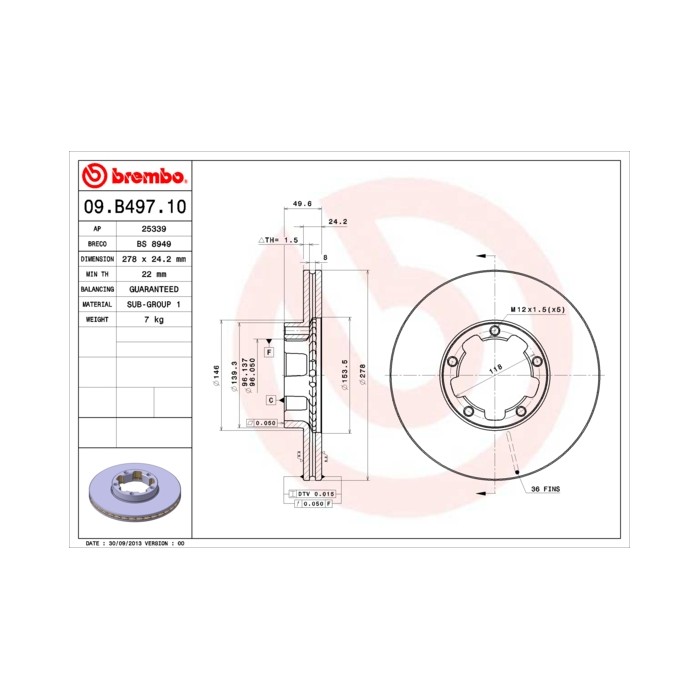 BREMBO Bremsscheibe 09.B497.10