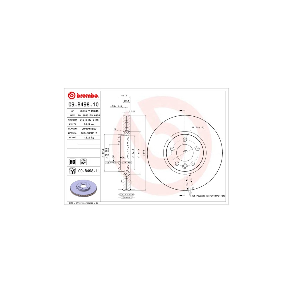 BREMBO Bremsscheibe 09.B498.10