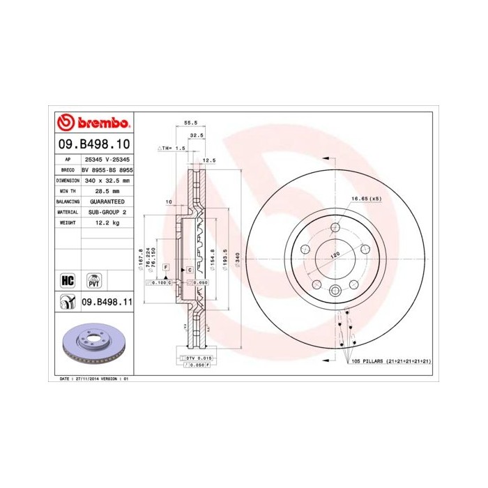 BREMBO Bremsscheibe 09.B498.10
