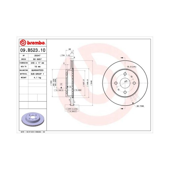BREMBO Bremsscheibe 09.B523.10