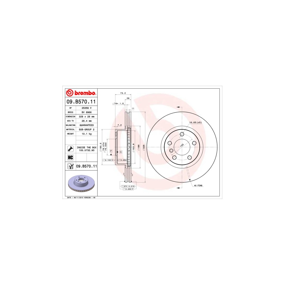 BREMBO COATED DISC LINE Bremsscheibe 09.B570.11