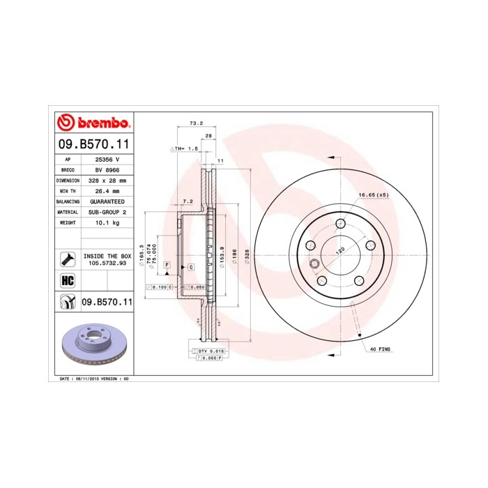 BREMBO COATED DISC LINE Bremsscheibe 09.B570.11