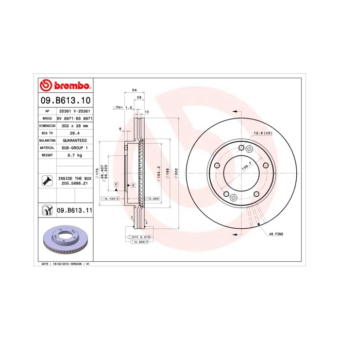BREMBO COATED DISC LINE Bremsscheibe 09.B613.11