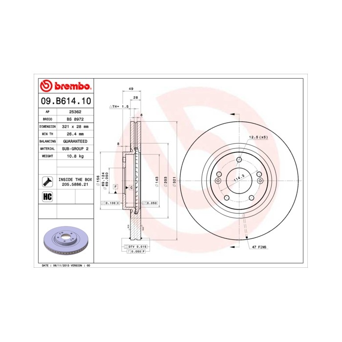 BREMBO Bremsscheibe 09.B614.10