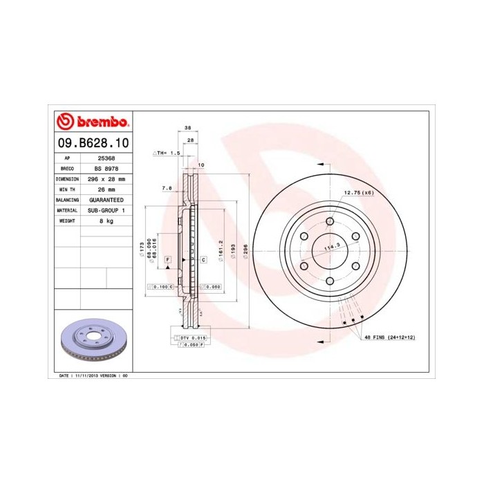 BREMBO Bremsscheibe 09.B628.10