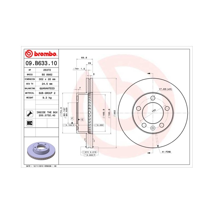 BREMBO Bremsscheibe 09.B633.10