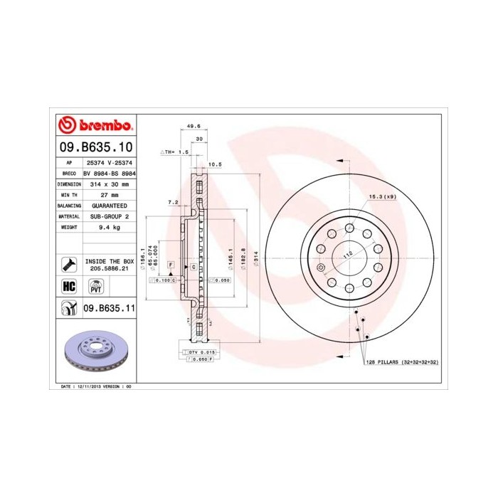 BREMBO COATED DISC LINE Bremsscheibe 09.B635.11
