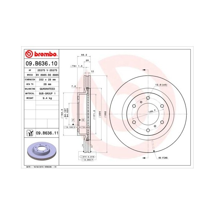 BREMBO COATED DISC LINE Bremsscheibe 09.B636.11