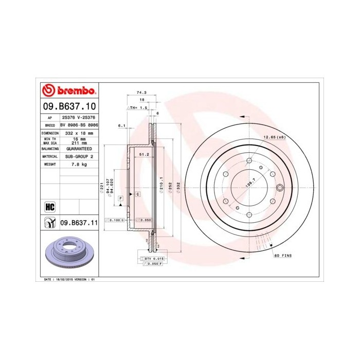 BREMBO COATED DISC LINE Bremsscheibe 09.B637.11