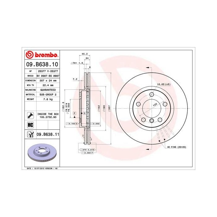 BREMBO COATED DISC LINE Bremsscheibe 09.B638.11