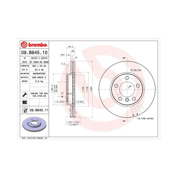 BREMBO COATED DISC LINE Bremsscheibe 09.B645.11