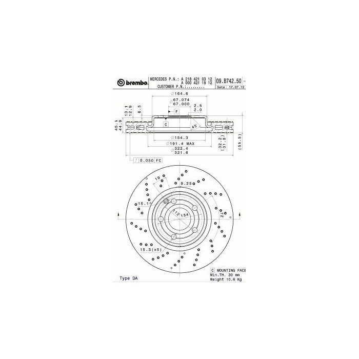 BREMBO COATED DISC LINE Bremsscheibe 09.B742.51