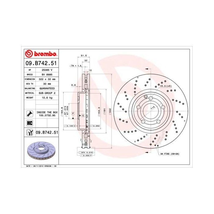 BREMBO COATED DISC LINE Bremsscheibe 09.B742.51