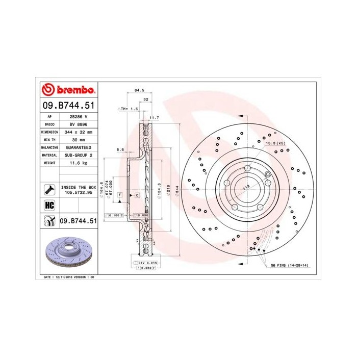 BREMBO COATED DISC LINE Bremsscheibe 09.B744.51