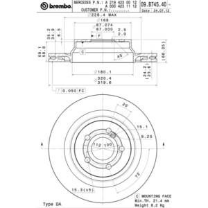 BREMBO COATED DISC LINE Bremsscheibe 09.B745.41