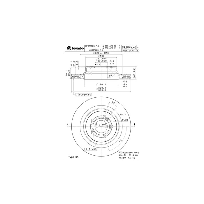 BREMBO COATED DISC LINE Bremsscheibe 09.B745.41